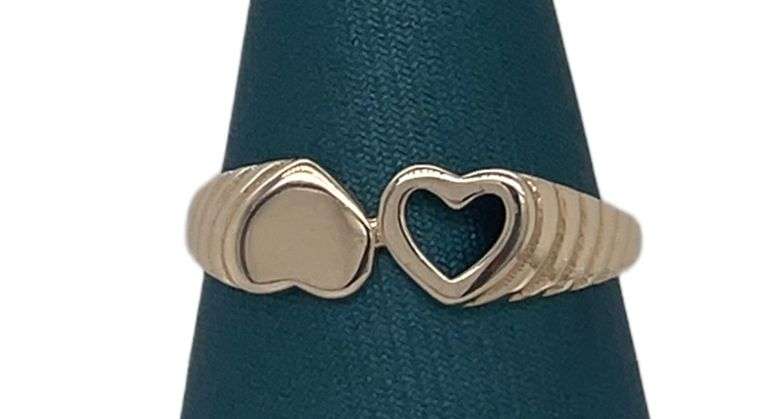 14K Gold Two Hearts Love Ring