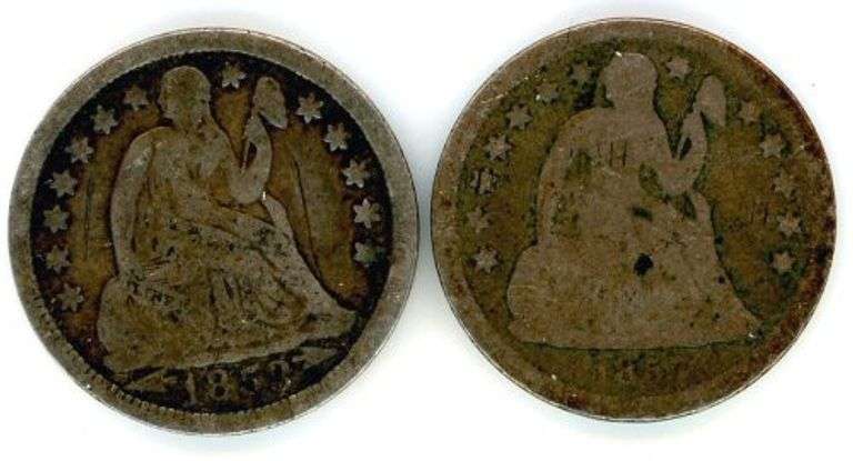 2 Different Liberty Seated Dimes: 1853 and 1857