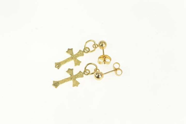 14K Yellow Gold Diamond Cut Cross Faith Symbol Earrings