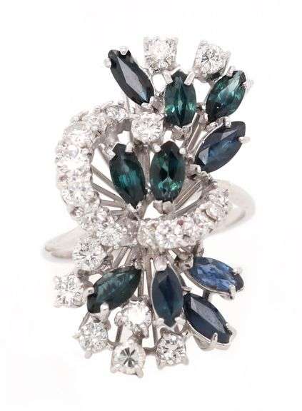 1.30ctw Sapphire and 1.00ctw Diamond Swirl Cocktail Ring in 14K