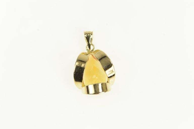 14K Yellow Gold Pear Citrine 1960's Ornate Vintage Statement Pendant