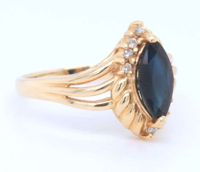 Charming Yellow Gold Sapphire and Marquise Diamond Ring