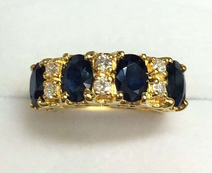 14kt Solid Yellow Gold, Blue Sapphire, and Diamond Band Ring