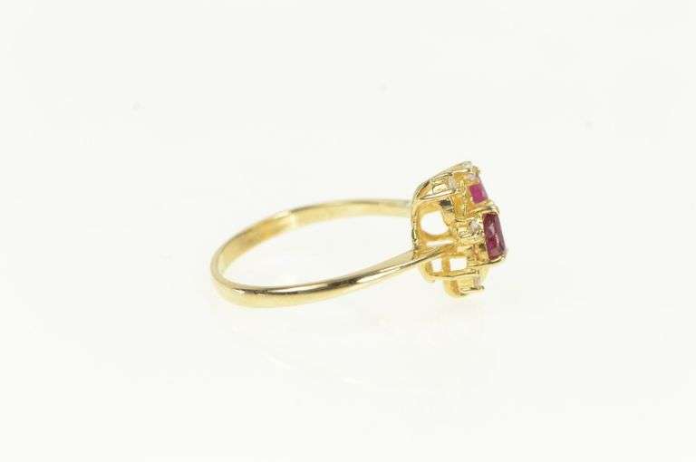 14K Yellow Gold Pear Natural Ruby Diamond Cluster Ring