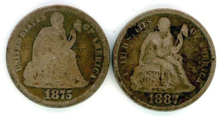 2 Different Liberty Seated Dimes: 1875 and 1887