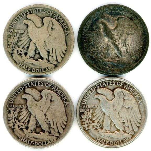 4 Different Walking Liberty Half Dollars