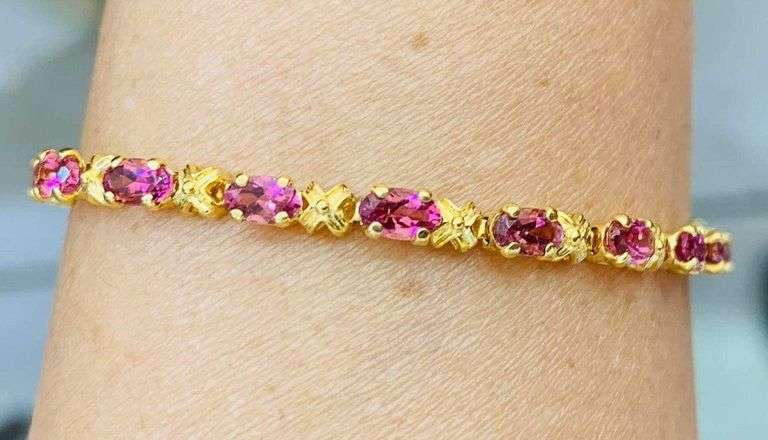 14kt Solid Yellow Gold & Pink Topaz Bracelet- 12.00 CARATS!