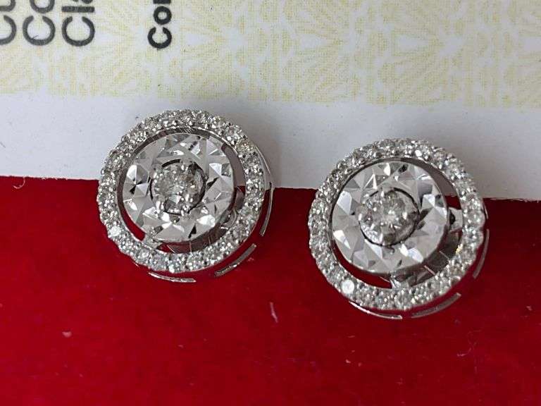 CERTIFIED BRAND NEW 14K WHITE GOLD AND DIAMOND STUD EARRINGS.
