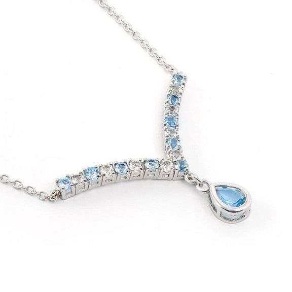Sparkling Rhodium Plated Natural Blue and White Topaz Necklace