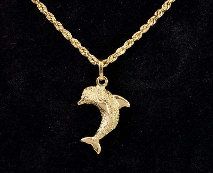 Acrobatic Dolphin Pendant Necklace In 14K Yellow Gold