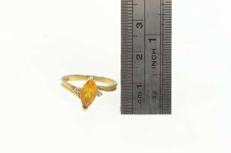 14K Yellow Gold Marquise Citrine Diamond Accent Bypass Ring