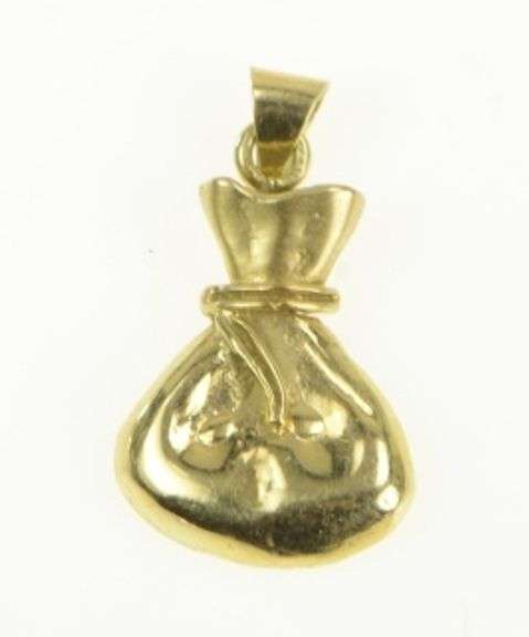 14K Yellow Gold Money Bag Cash Big Bucks Bank Sack Charm/Pendant