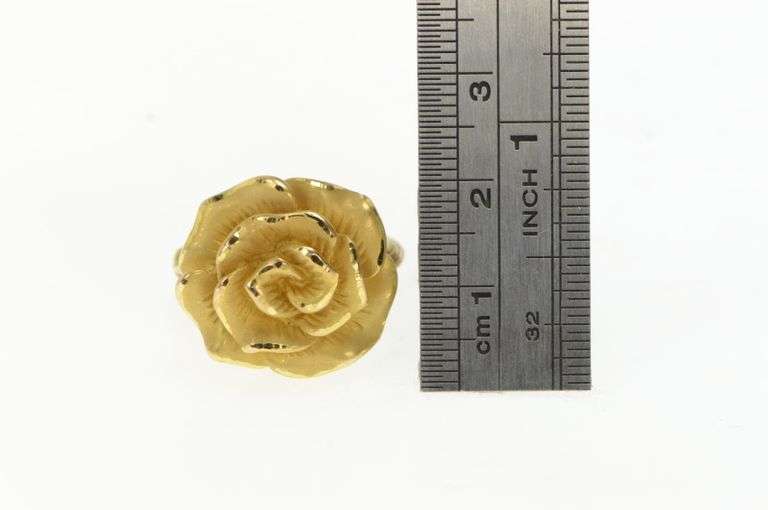 14K Yellow Gold Ornate Puffy Sparkly Rose Flower Statement Ring