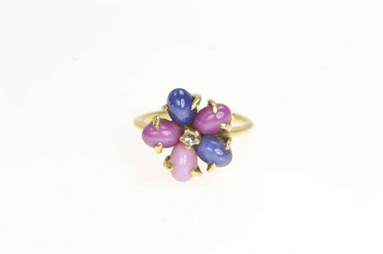 14K Yellow Gold 1960's Syn. Star Sapphire Diamond Cluster Ring
