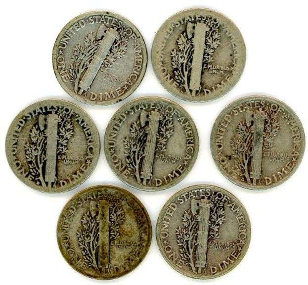 7 Different Silver Mercury Dimes
