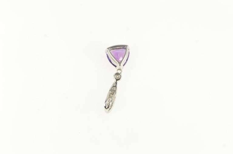 14K White Gold Trillion Amethyst Diamond Ornate Granulated Pendant