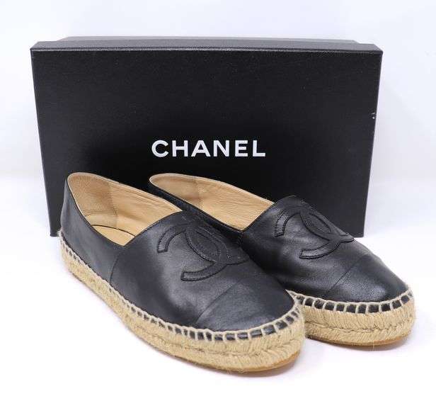 Chanel Lambskin CC Espadrilles 37 Black