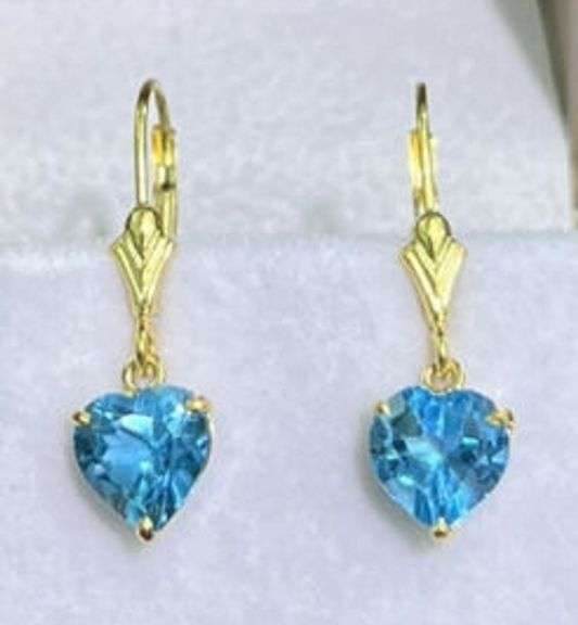Natural Blue Topaz Earrings in 14kt Solid Yellow Gold