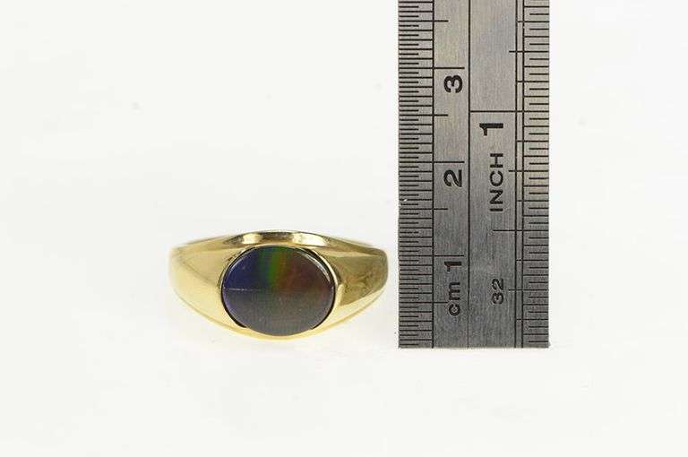 14K Yellow Gold Oval Ammolite Triplet Vintage Men's Retro Ring