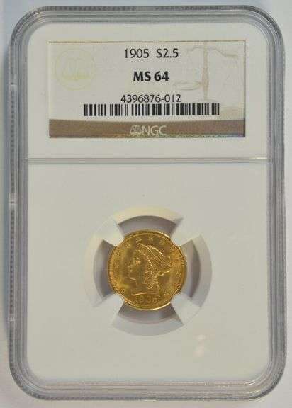 Nearly Gem BU 1905 US $2.50 Liberty Gold Piece. NGC MS64