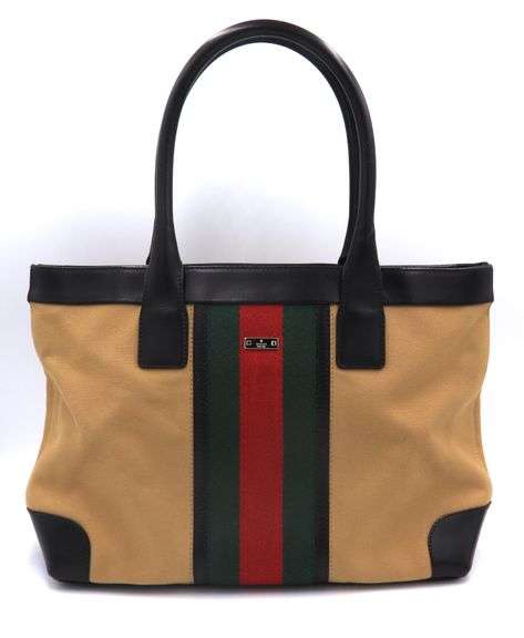 Gucci Canvas Sherry Leather Trimmed Web Tote