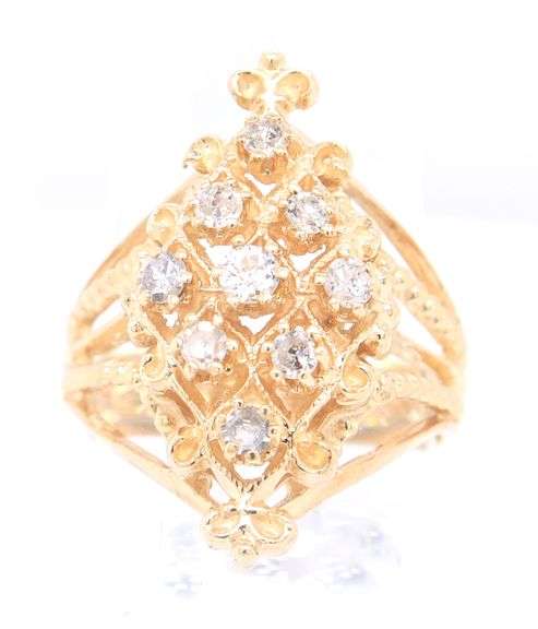 Dazzling Yellow Gold Marquoise Shaped Diamond Cluster Ring