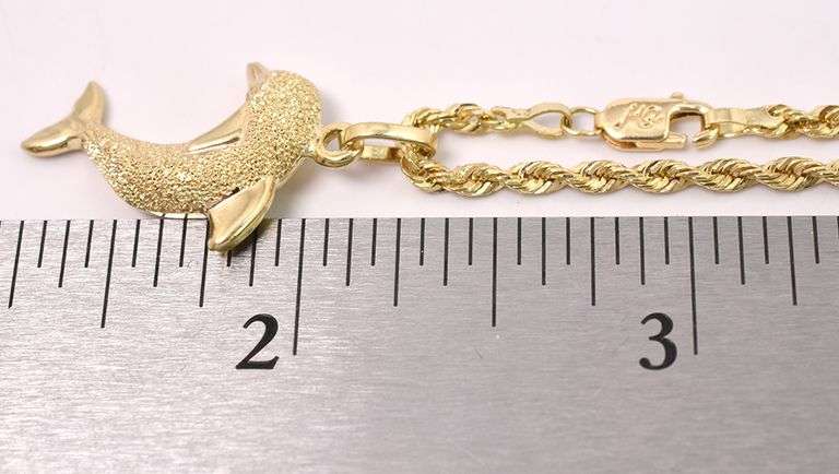 Acrobatic Dolphin Pendant Necklace In 14K Yellow Gold