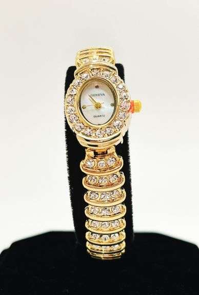 Ladies Geneva & Gemstone Watch, 18kt Yellow Gold Plated