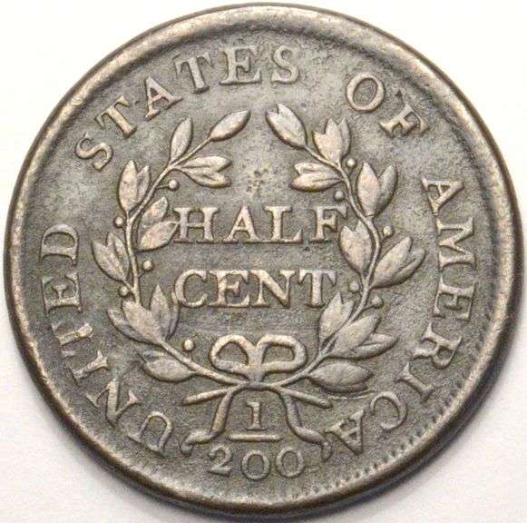 1804 Draped Bust Half Cent Crosslet 4 With Stems