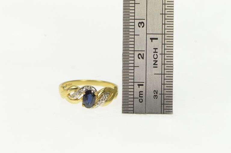 10K Yellow Gold Oval Sapphire Diamond Accent Statement Ring