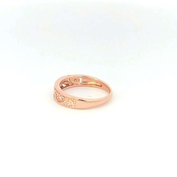 10K Rose Gold Diamond Ornate Scroll Design Wedding Band Ring