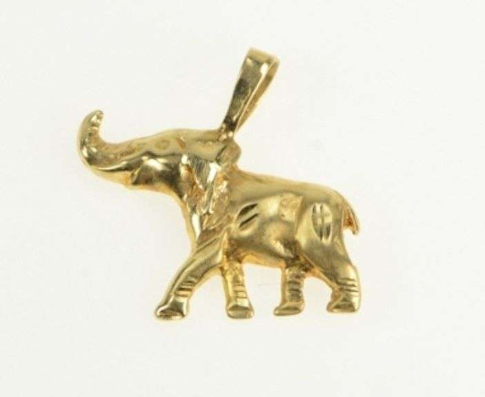 14K Yellow Gold Diamond Cut Elephant Strength Patience Charm/Pendant