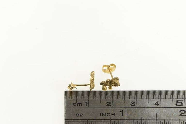 14K Yellow Gold Teddy Bear Child's Toy Stuffed Animal Stud Earrings