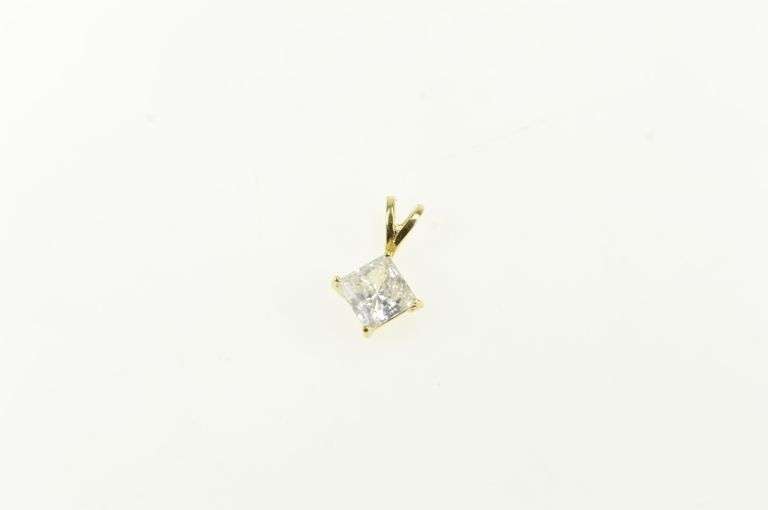 14K Yellow Gold Princess Cut Solitaire Vintage Classic CZ Pendant
