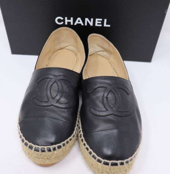 Chanel Lambskin CC Espadrilles 37 Black