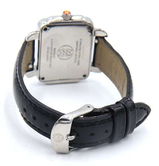 Michele Deco Diamond Mop Black Leather Strap Watch