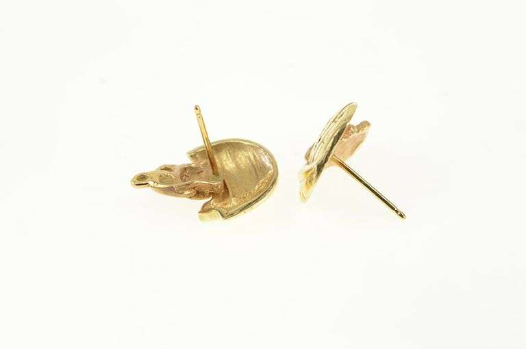 14K Yellow Gold Two Tone Noah's Ark Bible Story Stud Earrings