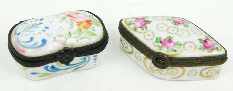 2 Early French Porcelain Handpainted Trinket Boxes