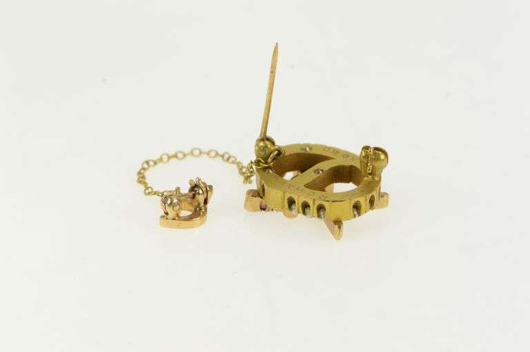 14K Yellow Gold Victorian Crossed Sword Seed Pearl Pin/Brooch