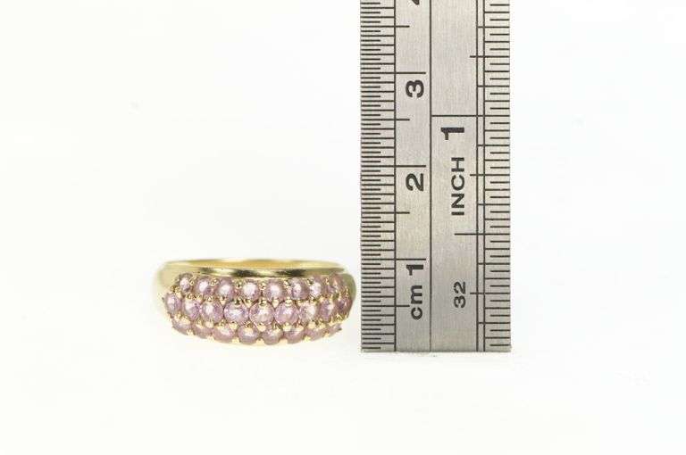 14K Yellow Gold Domed Pave Pink Topaz Statement Band Ring