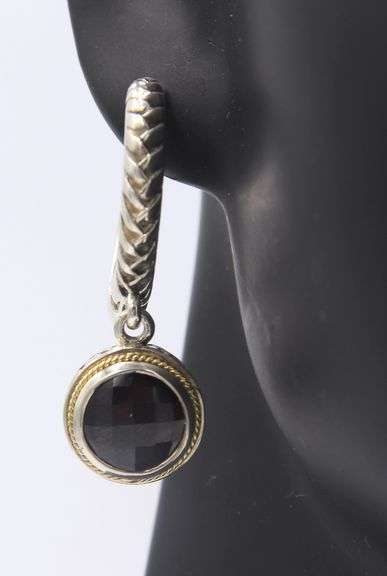 Effy 18kt White Gold Garnet Dangle Earrings