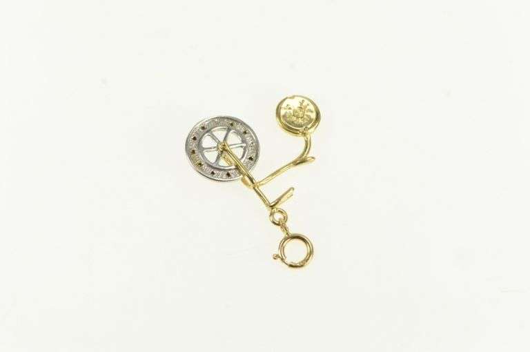 14K Yellow Gold Two Tone Articulated Penny Farthing Charm/Pendant