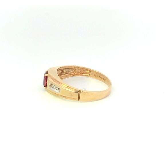 10K Yellow Gold Oval Garnet Diamond Accent Men's Statement Ring