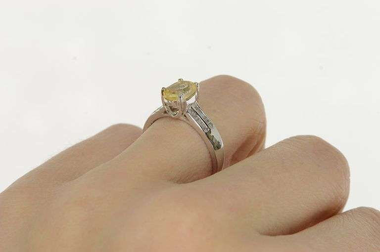 14K White Gold 1.50 Ctw Honey Heliodor Diamond Engagement Ring