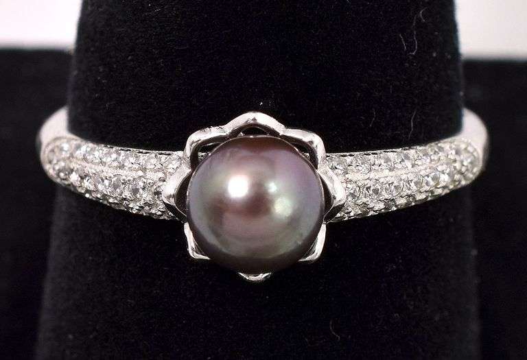 Pearl And CZ Ring In Sterling Silver
