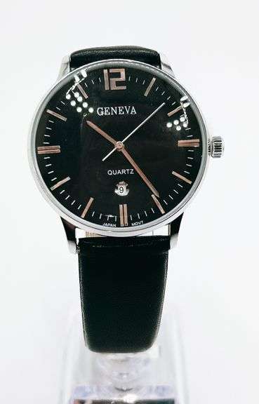 Classic Looking Everyday Men's Geneva Watch w/ Genuine Leather Band