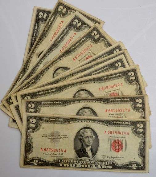 9 Series 1953 B &1 1953A $2 Red Seal US Notes