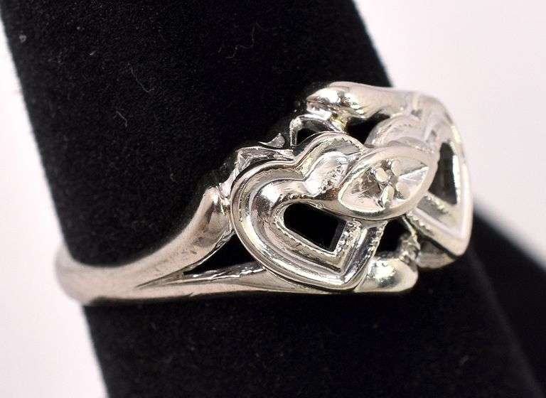 Lovely Double Heart Ring with Diamond in White Gold