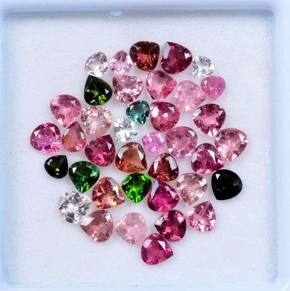 AMAZING MULTI-COLOR NATURAL TOURMALINE LOOSE GEMSTONE LOT- HEART SHAPED!