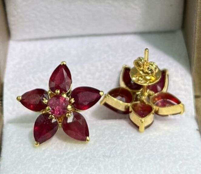 5.0 CARAT NATURAL RUBY EARRINGS IN 14KT SOLID YELLOW GOLD